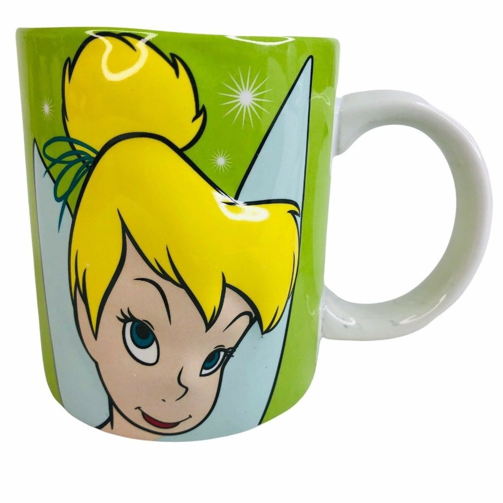 Disney Tinker Bell 3D Coffee Mug‎ Lime Green Fairy Spell Out Ceramic Raised Cup